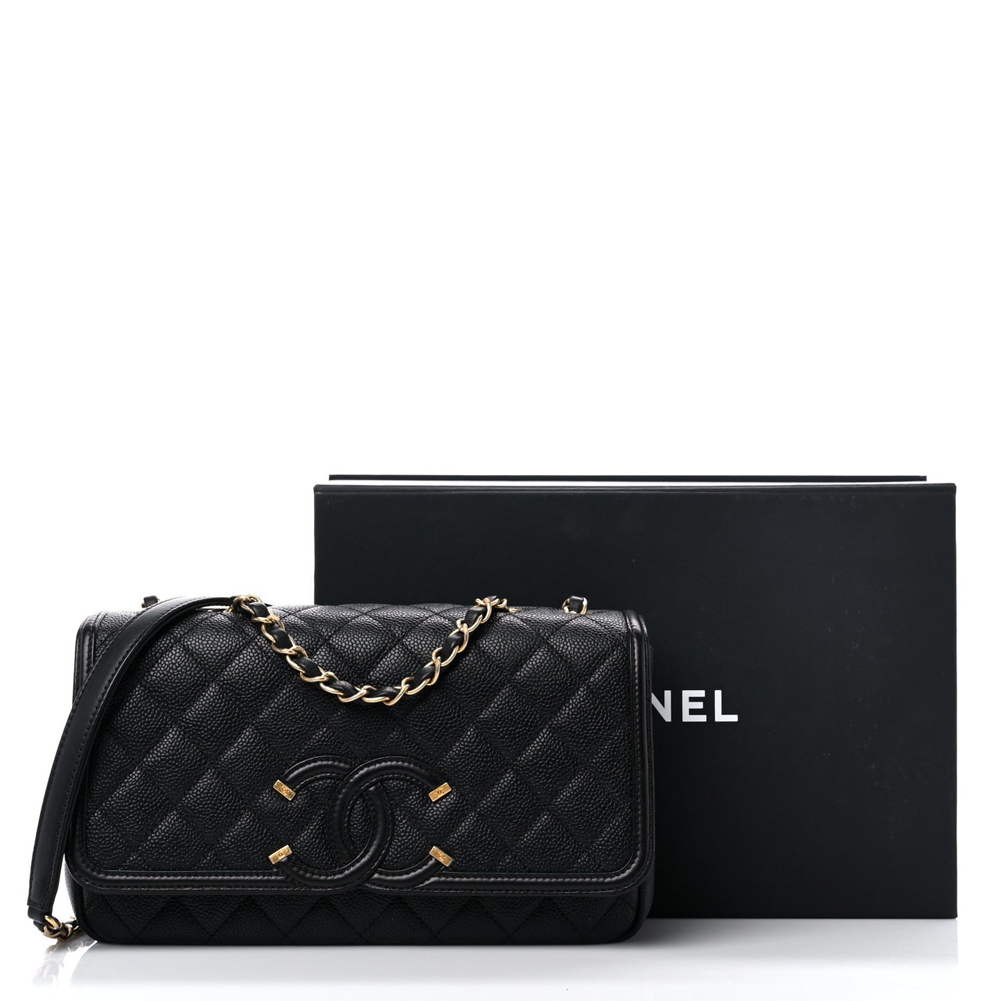 Caviar Quilted Medium CC Filigree Flap Black