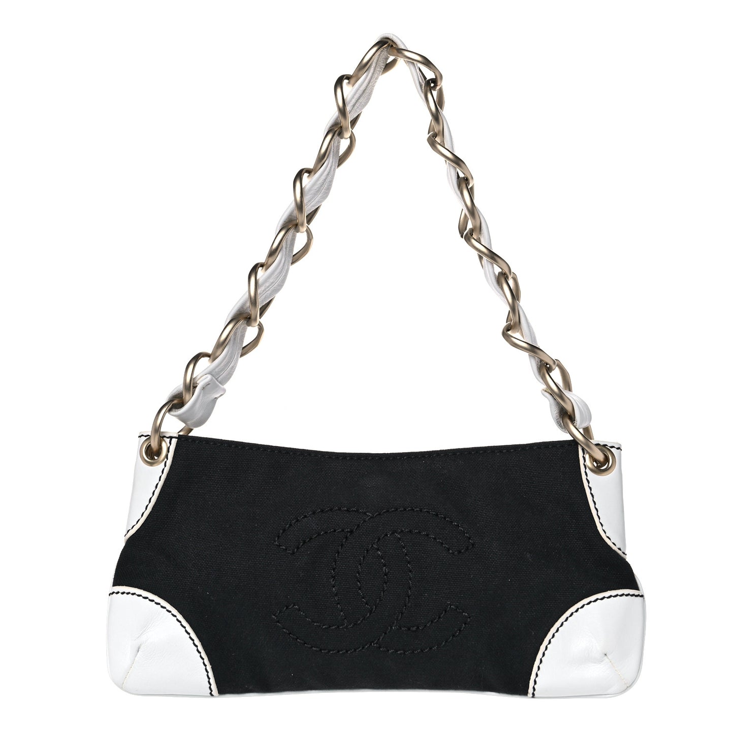 Lambskin Canvas CC Small Olsen Chain Shoulder Bag White Black