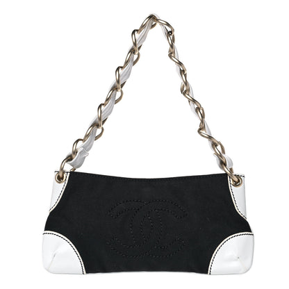 Chanel Lambskin Canvas CC Small Olsen Chain Shoulder Bag White Black 1 of 12