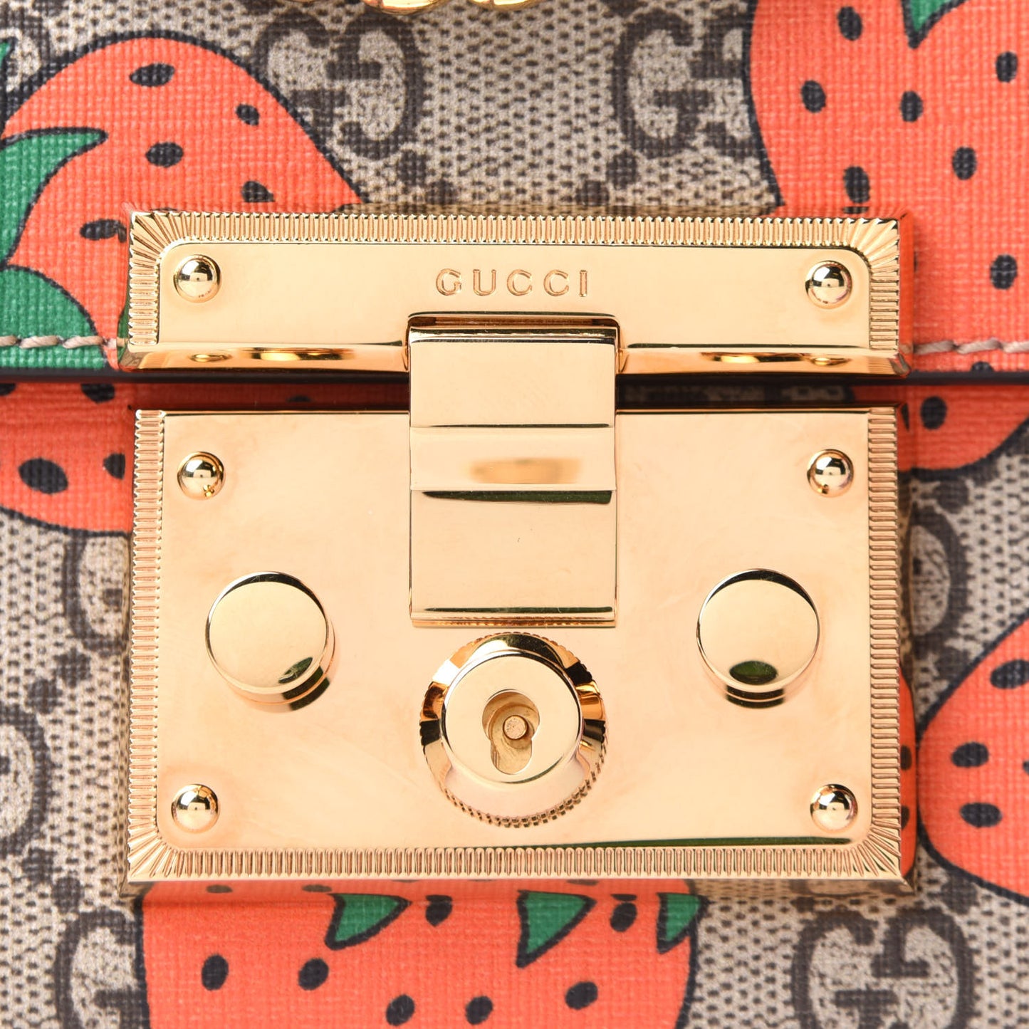 GG Supreme Monogram Strawberry Small Padlock Shoulder Bag