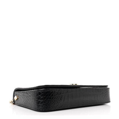 Jimmy Choo Calfskin Crocodile Embossed Palace Wallet On Chain Black 4 of 11