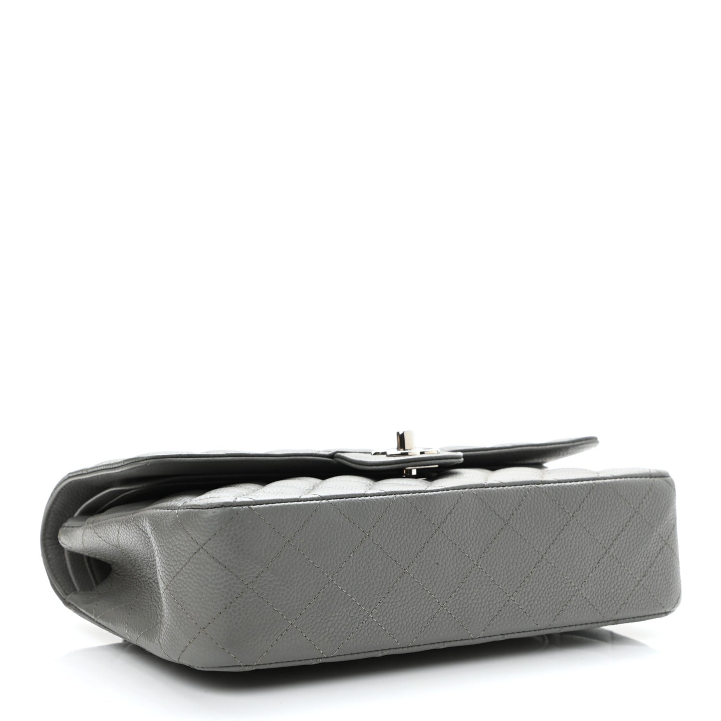 Caviar Quilted Medium Double Flap Grey