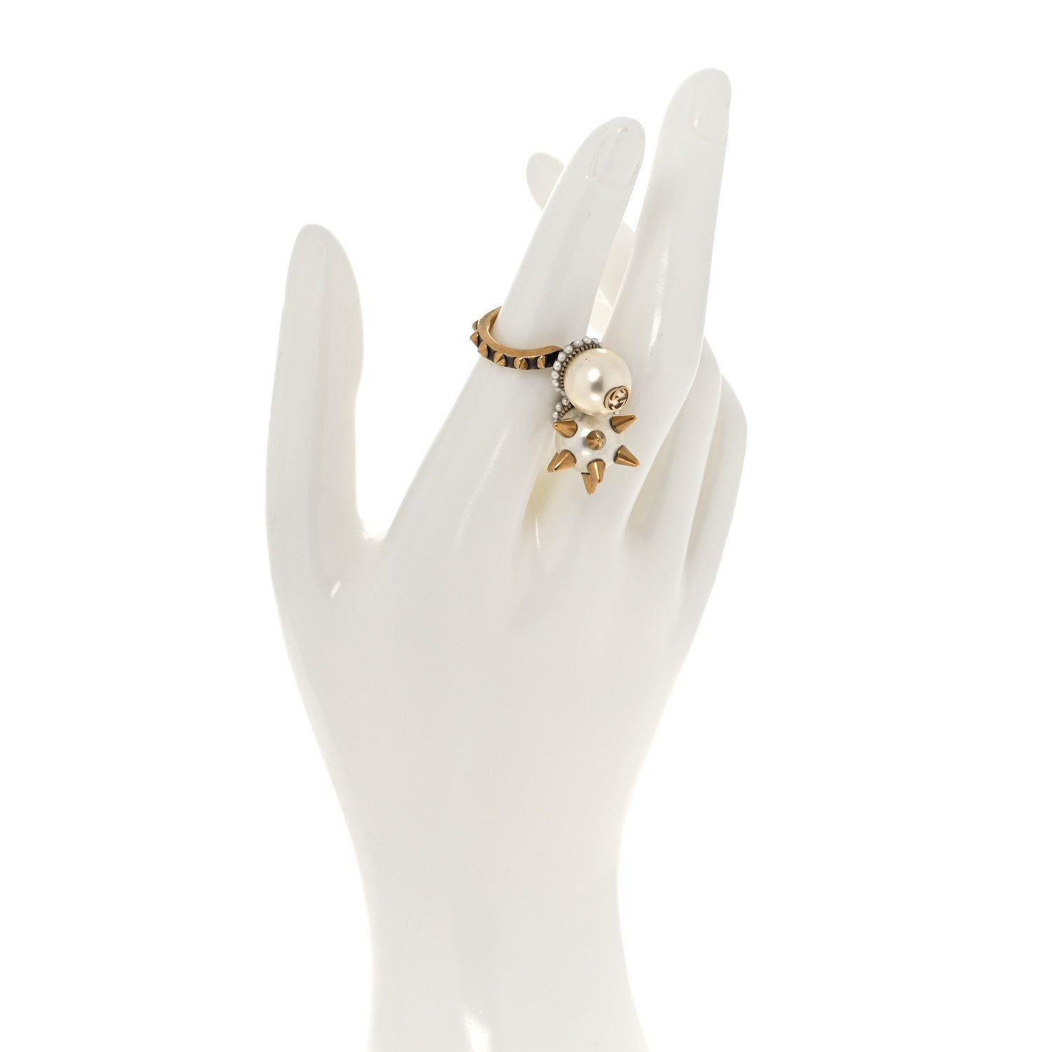 Gucci Metal Pearl Spike Studded Wrap Ring 10 Aged Gold 2 of 8