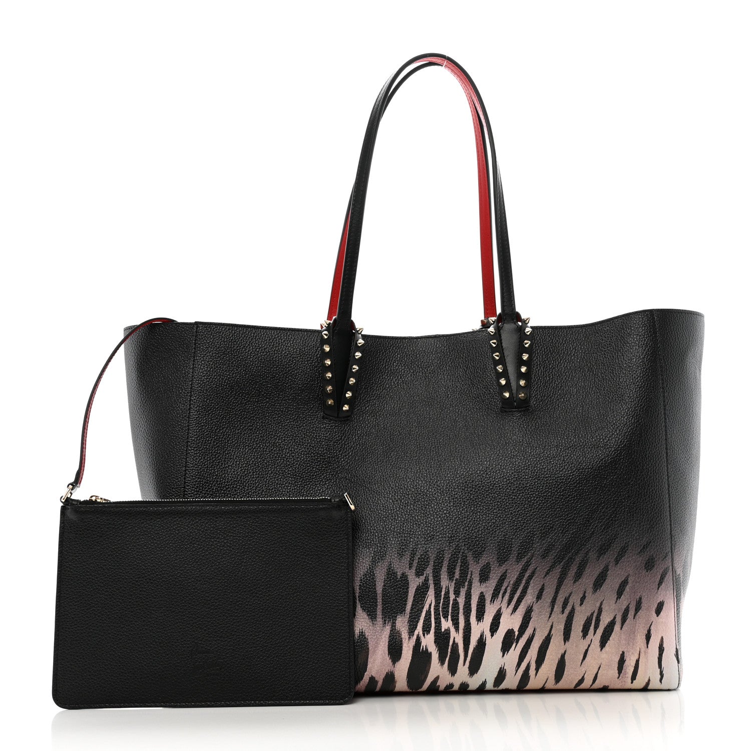 Christian Louboutin Calfskin Degrade Leopard Print Spikes East West Cabata Tote Black Multi 3 of 11