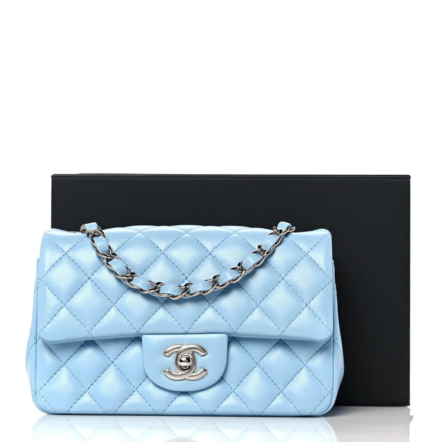 Lambskin Quilted Mini Rectangular Flap Light Blue