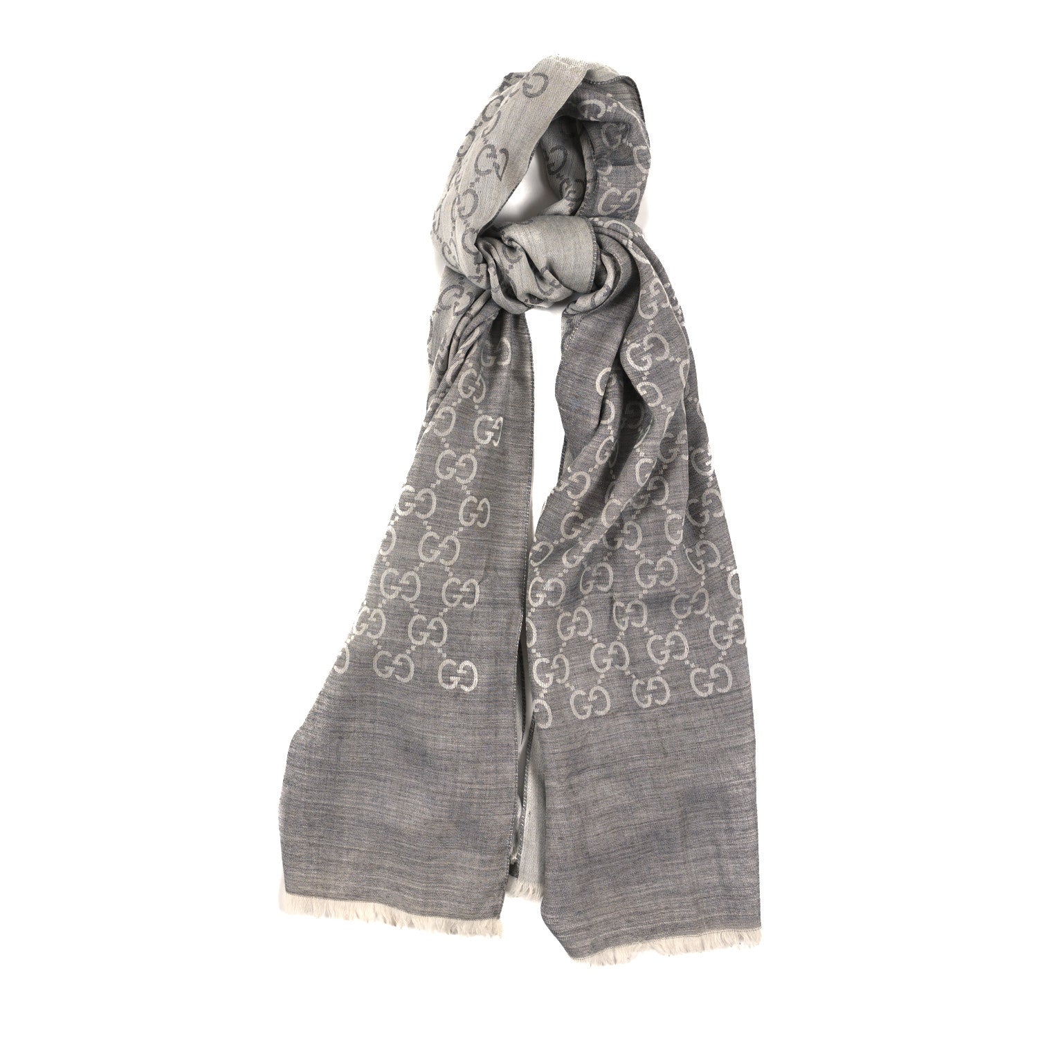 Gucci Wool Silk GG Monogram GGNat Scarf Lead 1 of 3