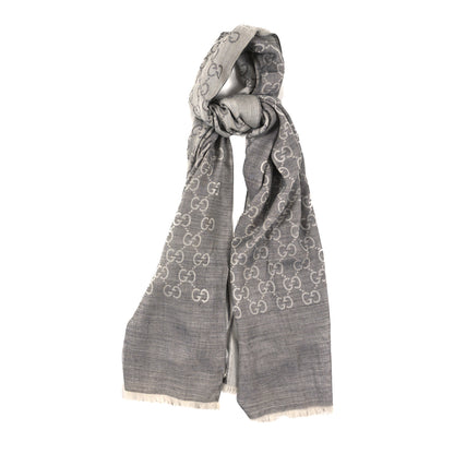 Gucci Wool Silk GG Monogram GGNat Scarf Lead 1 of 3