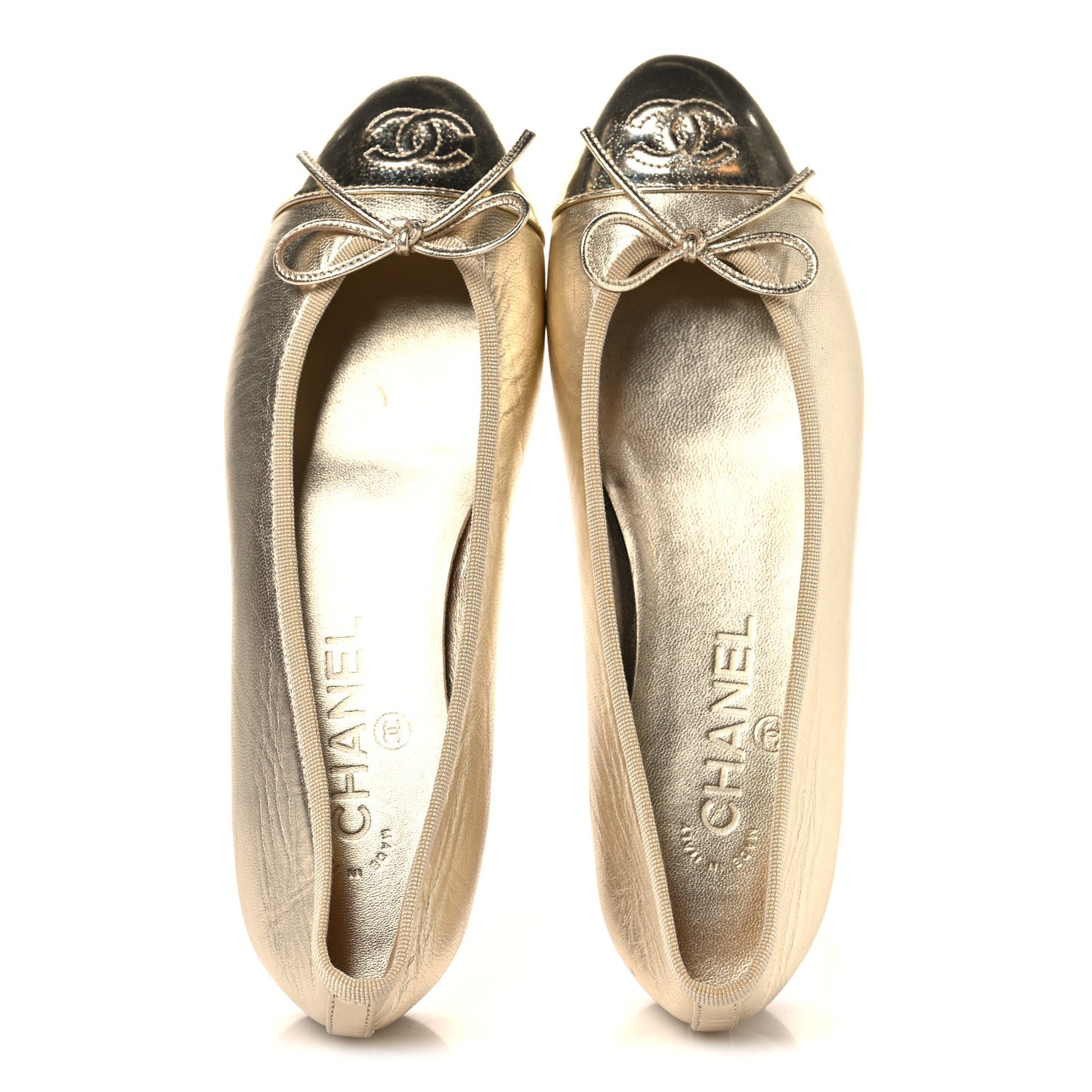 Metallic Goatskin CC Cap Toe Ballerina Flats 37 Gold