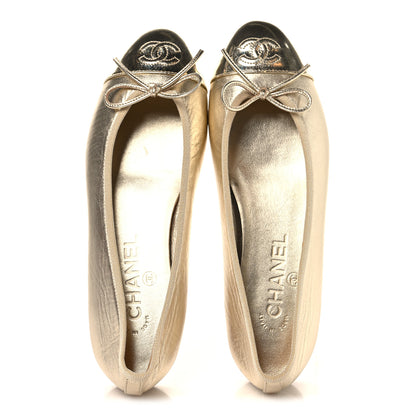 Chanel Metallic Goatskin CC Cap Toe Ballerina Flats 37 Gold 2 of 11