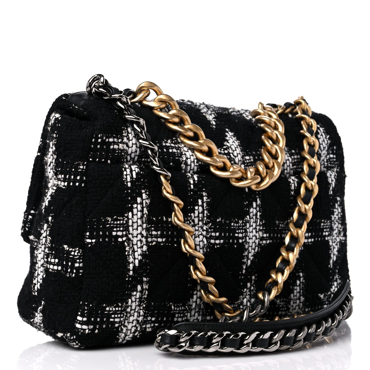 Tweed Quilted Large Chanel 19 Flap Black White