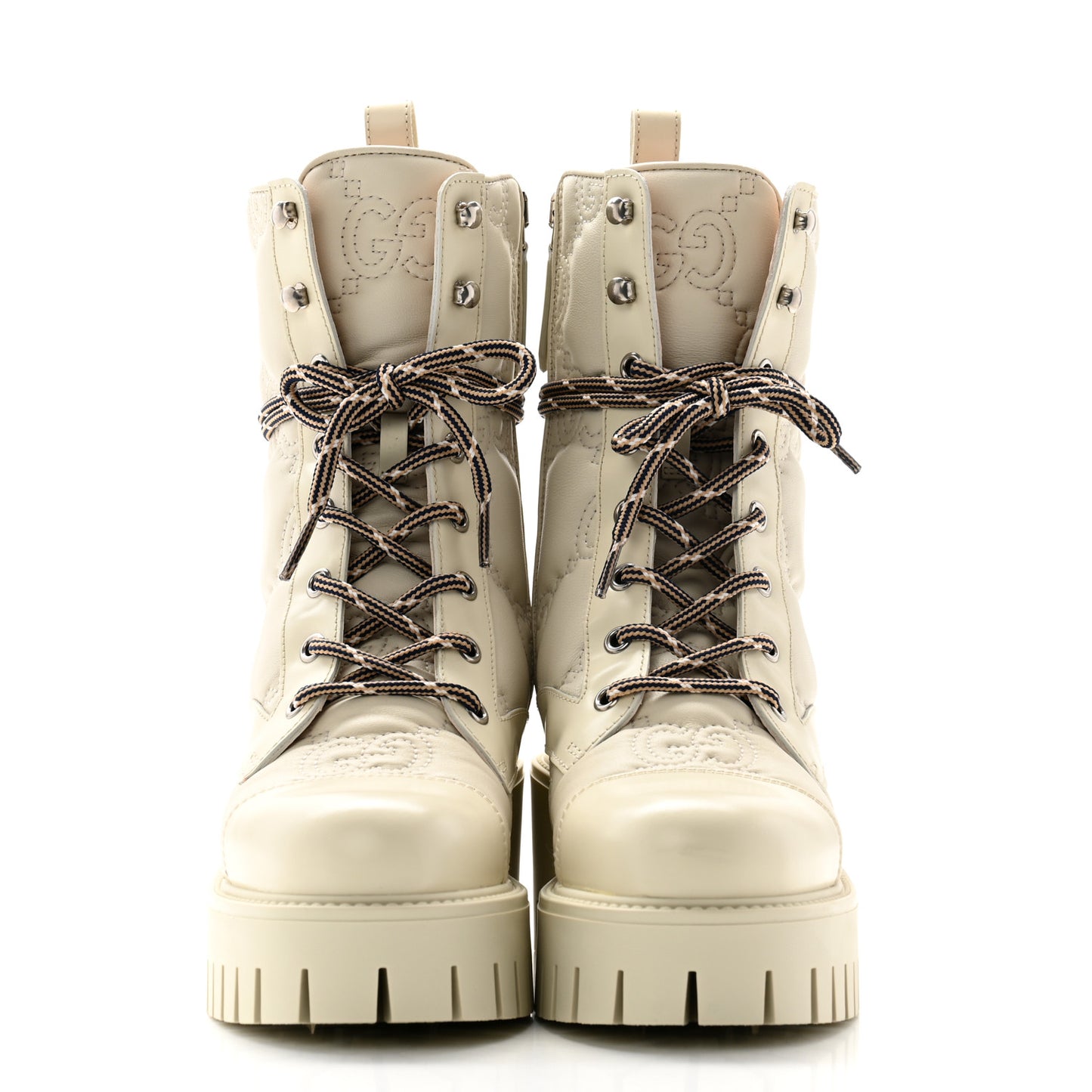 Cordovan Lux Nappa GG Matelasse Lace Up 60mm Combat Boots 36 Milk White