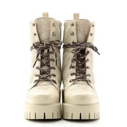 Gucci Cordovan Lux Nappa GG Matelasse Lace Up 60mm Combat Boots 36 Milk White 2 of 9