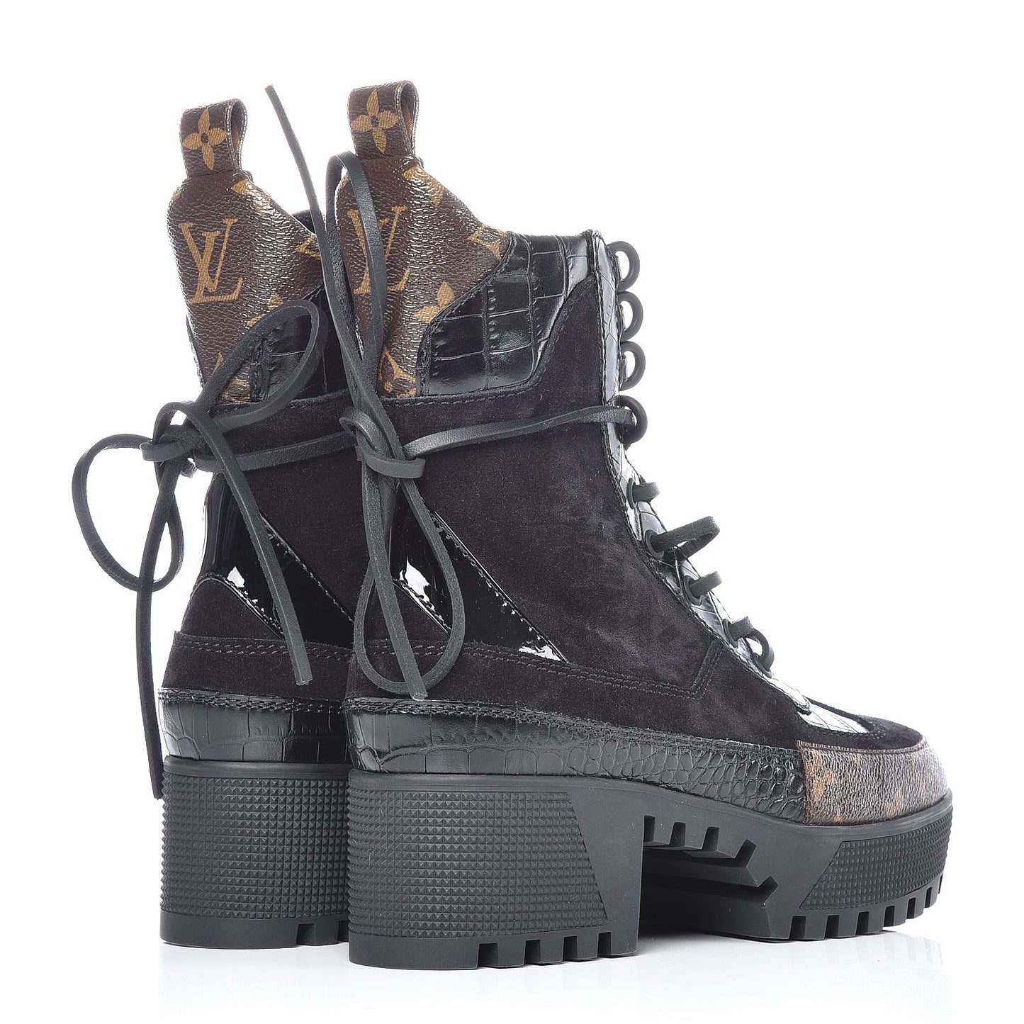 Suede Calfskin Monogram Laureate Platform Desert Boots 35.5 Black