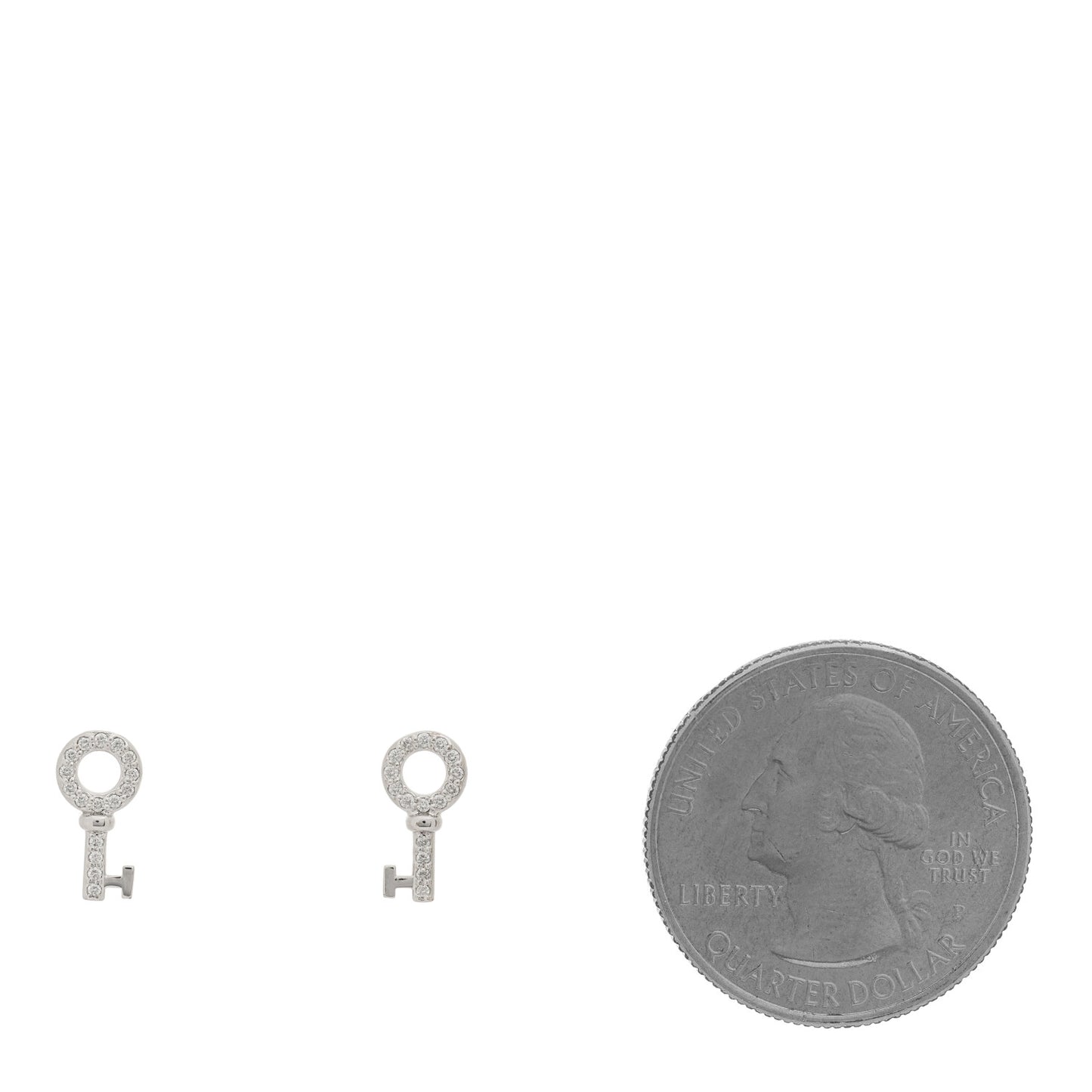 18K White Gold Diamond Mini Key Earrings