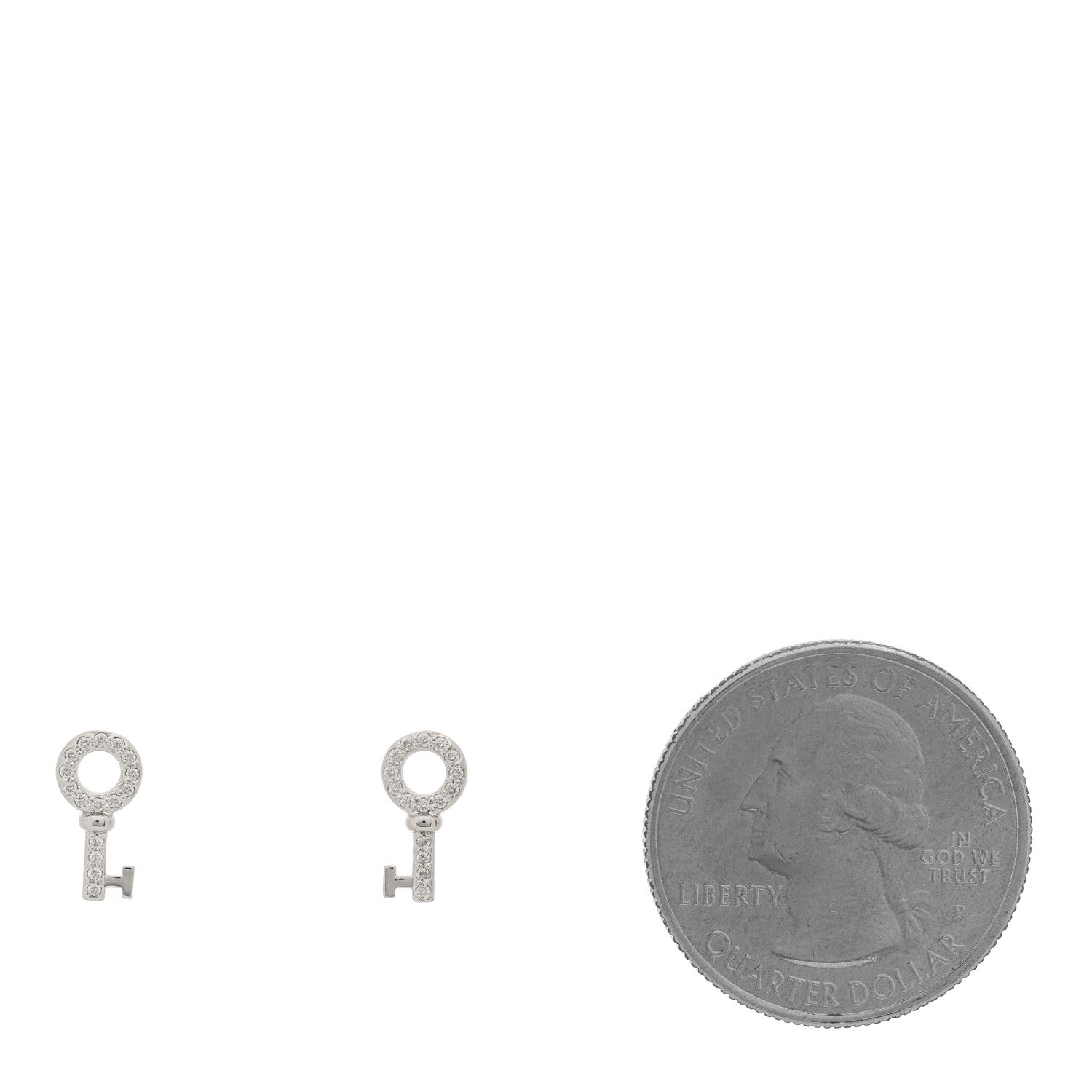 Tiffany 18K White Gold Diamond Mini Key Earrings 2 of 5