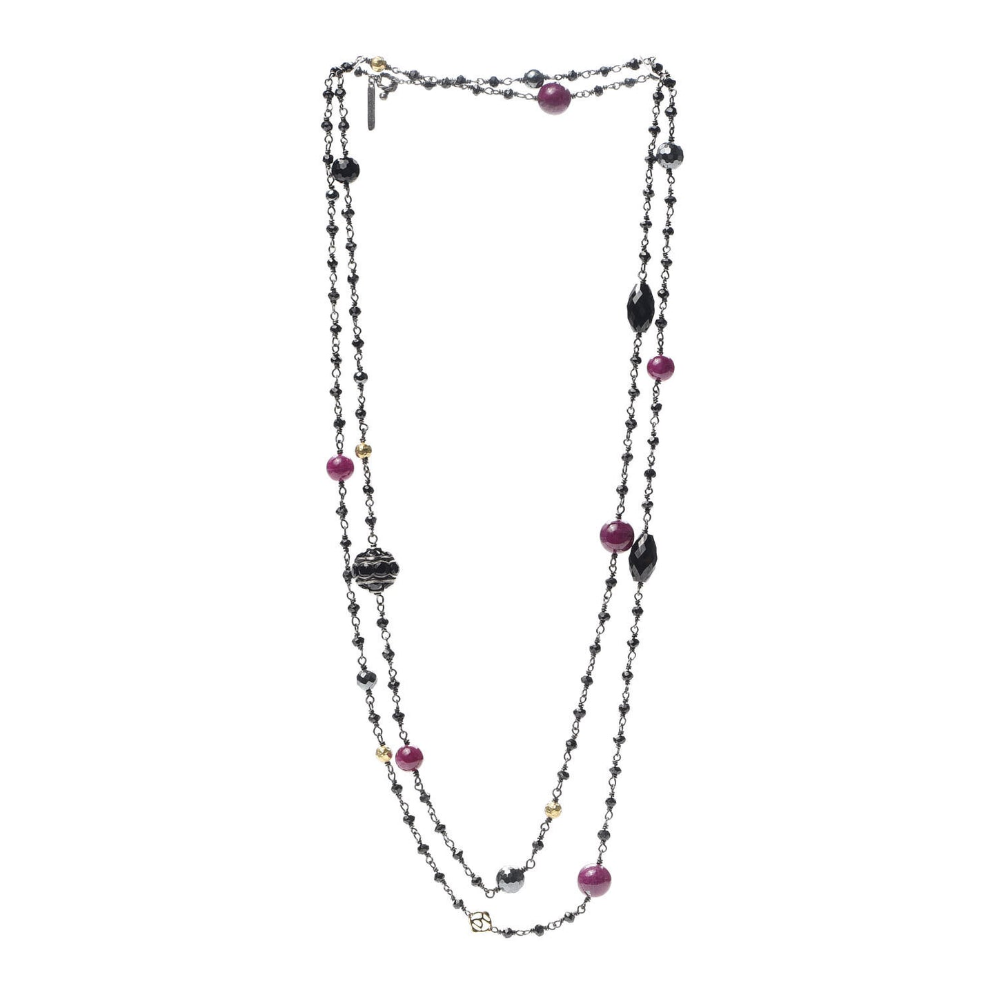 Sterling Silver 18K Yellow Gold Hematine Black Onyx Rhodolite Garnet Bijoux Necklace