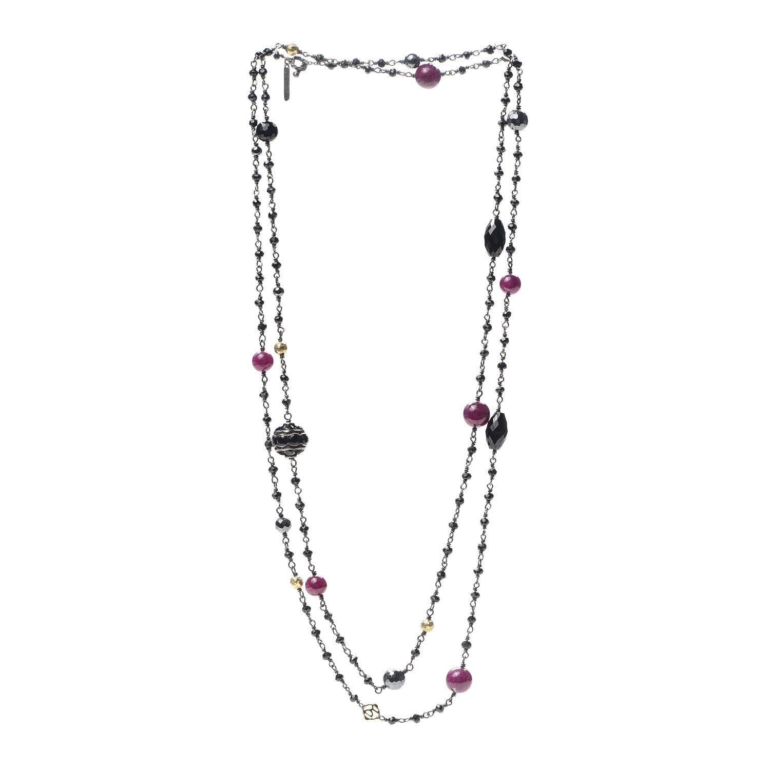 David Yurman Sterling Silver 18K Yellow Gold Hematine Black Onyx Rhodolite Garnet Bijoux Necklace 3 of 7