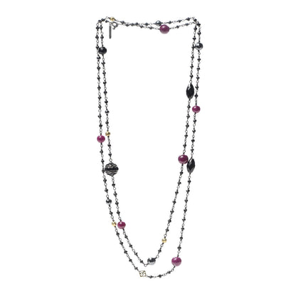 David Yurman Sterling Silver 18K Yellow Gold Hematine Black Onyx Rhodolite Garnet Bijoux Necklace 3 of 7