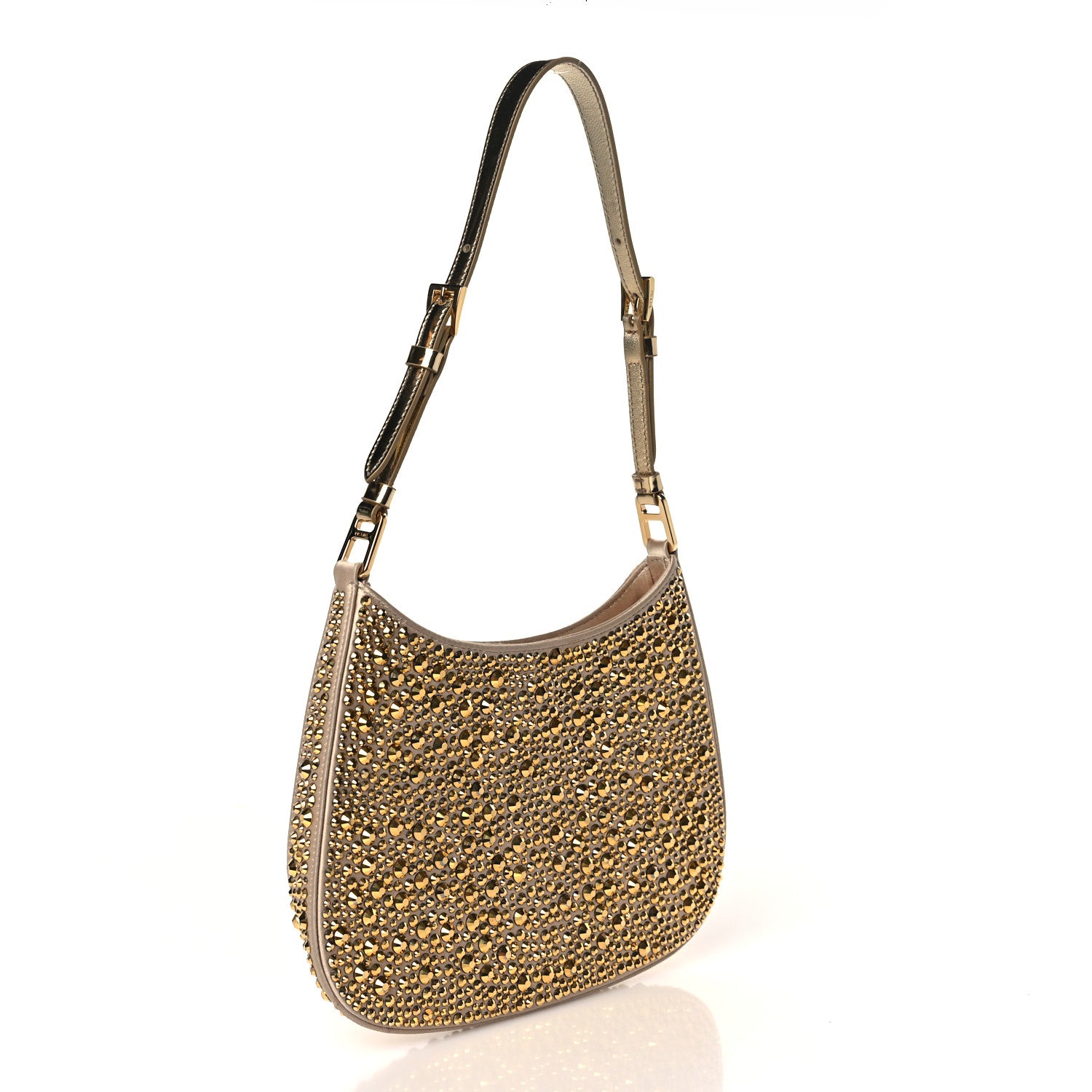Prada Satin Crystal Cleo Adjustable Strap Shoulder Bag Platino 3 of 10