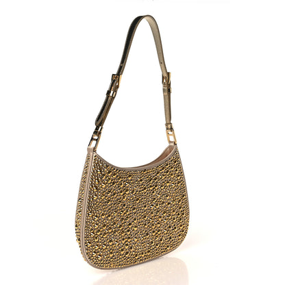 Prada Satin Crystal Cleo Adjustable Strap Shoulder Bag Platino 3 of 10