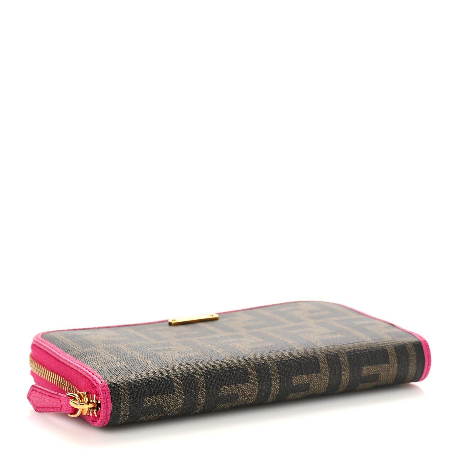 Fendi Zucca Spalmati Vitello Elite Zip Around Wallet Tobacco Ciclamino 4 of 8