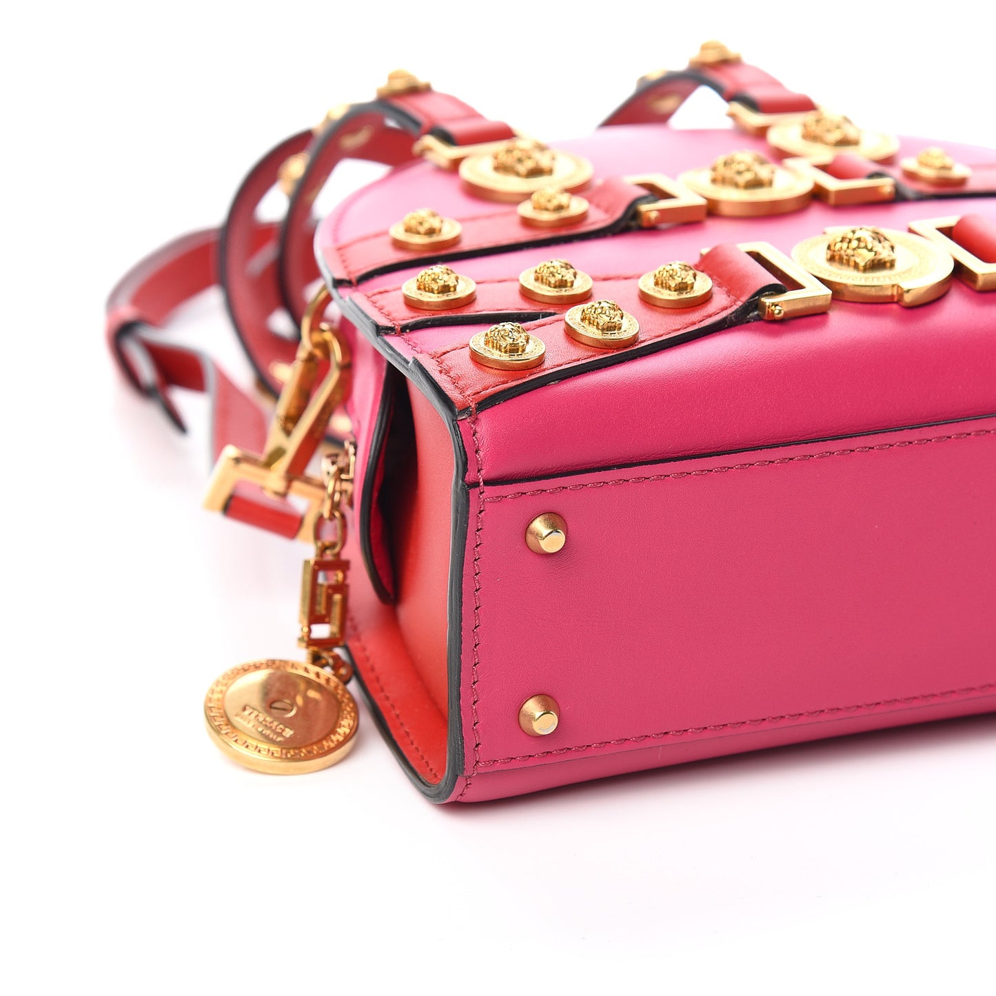 Calfskin Small Medallion Tribute Bowling Bag Pink Red