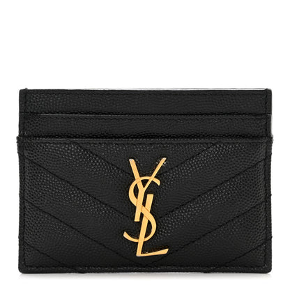 Saint Laurent Grain De Poudre Matelasse Chevron Monogram Credit Card Case Black 1 of 7