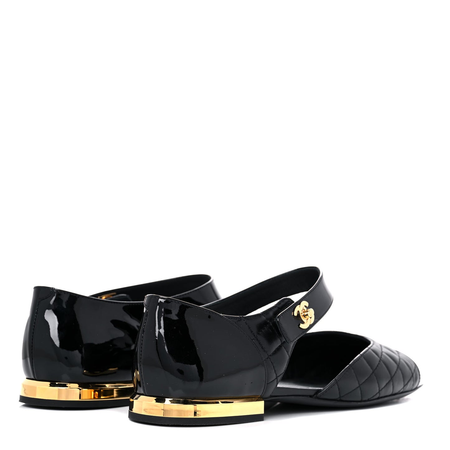 Patent Lambskin Quilted Cap Toe Ballerina Flats 41 Black