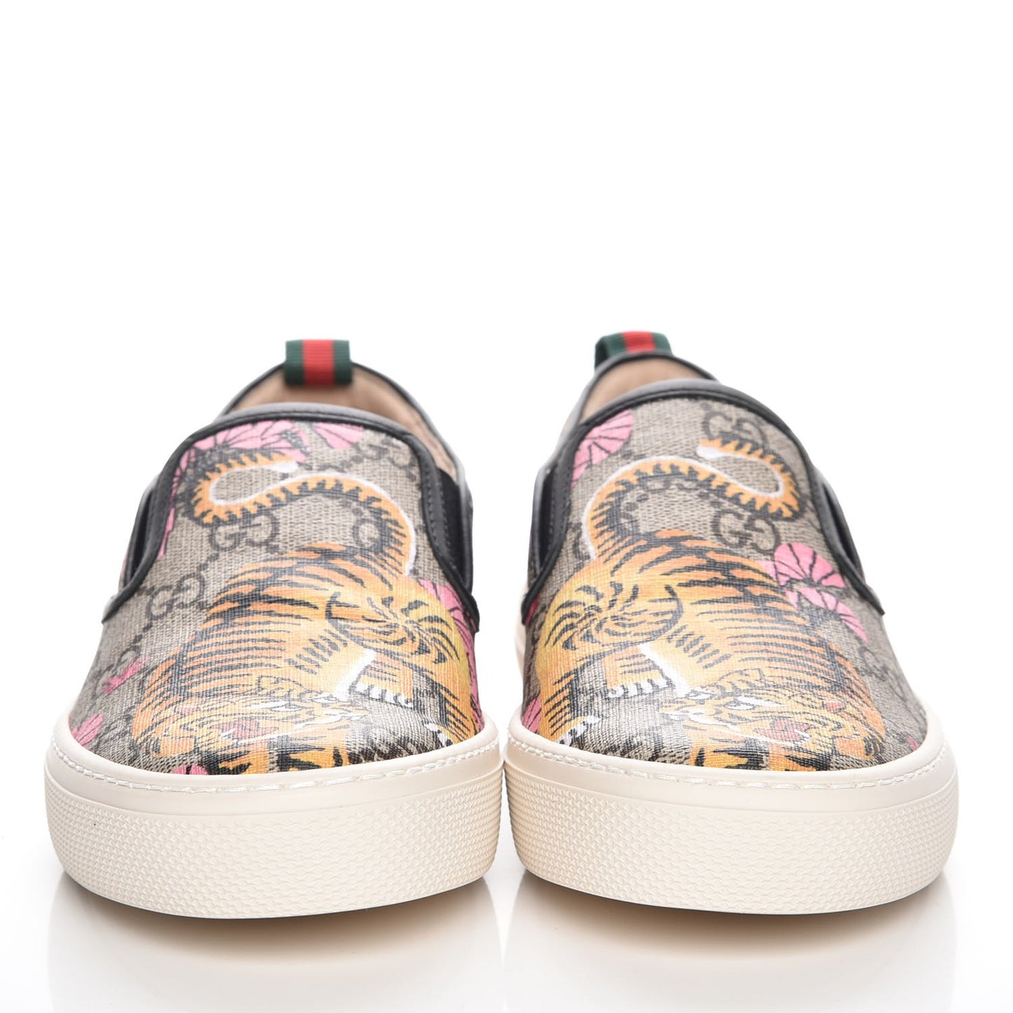 GG Supreme Monogram Bengal Womens Dublin Slip On Sneakers 38 Beige Pink