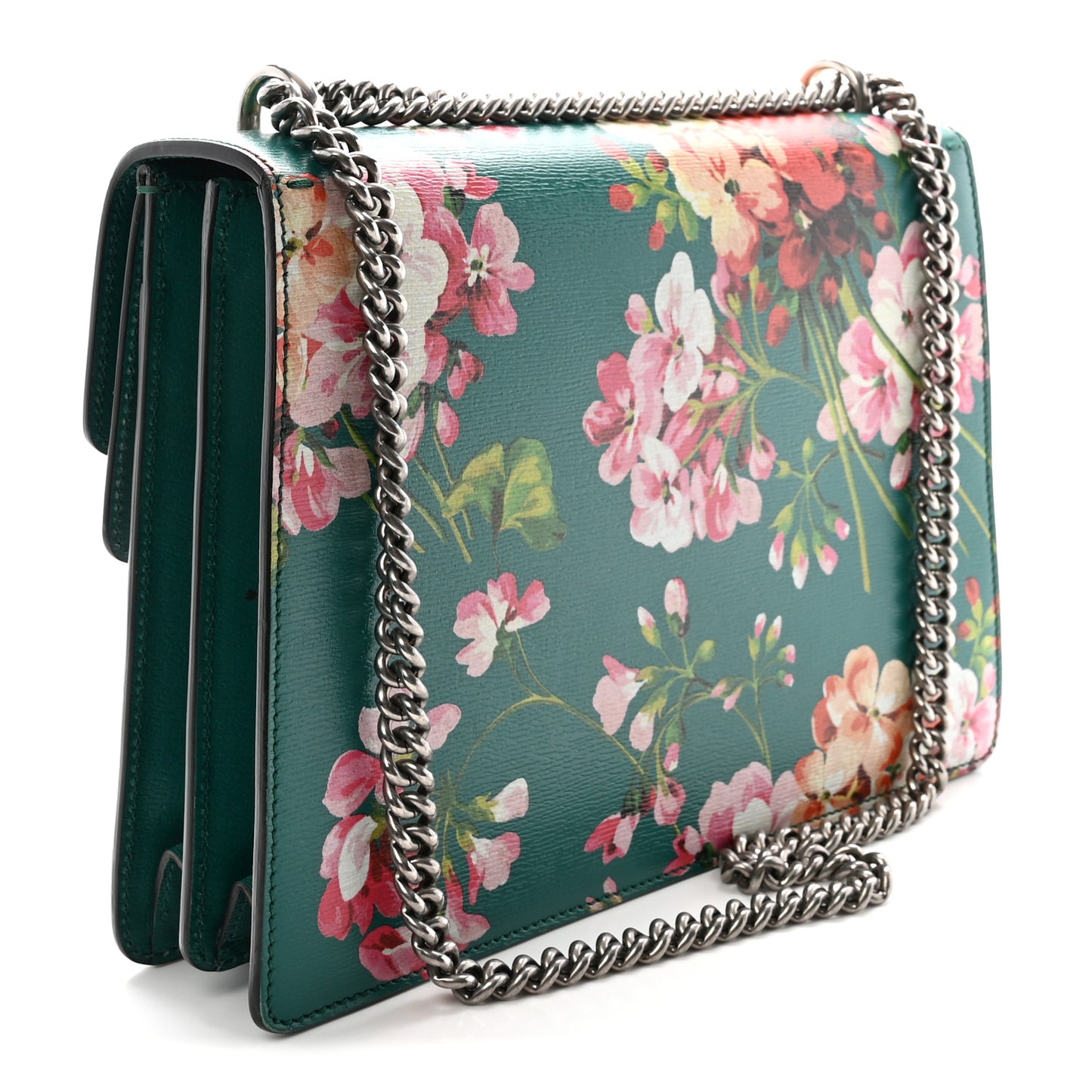 Calfskin Blooms Print Medium Dionysus Shoulder Bag Bright Emerald Multicolor