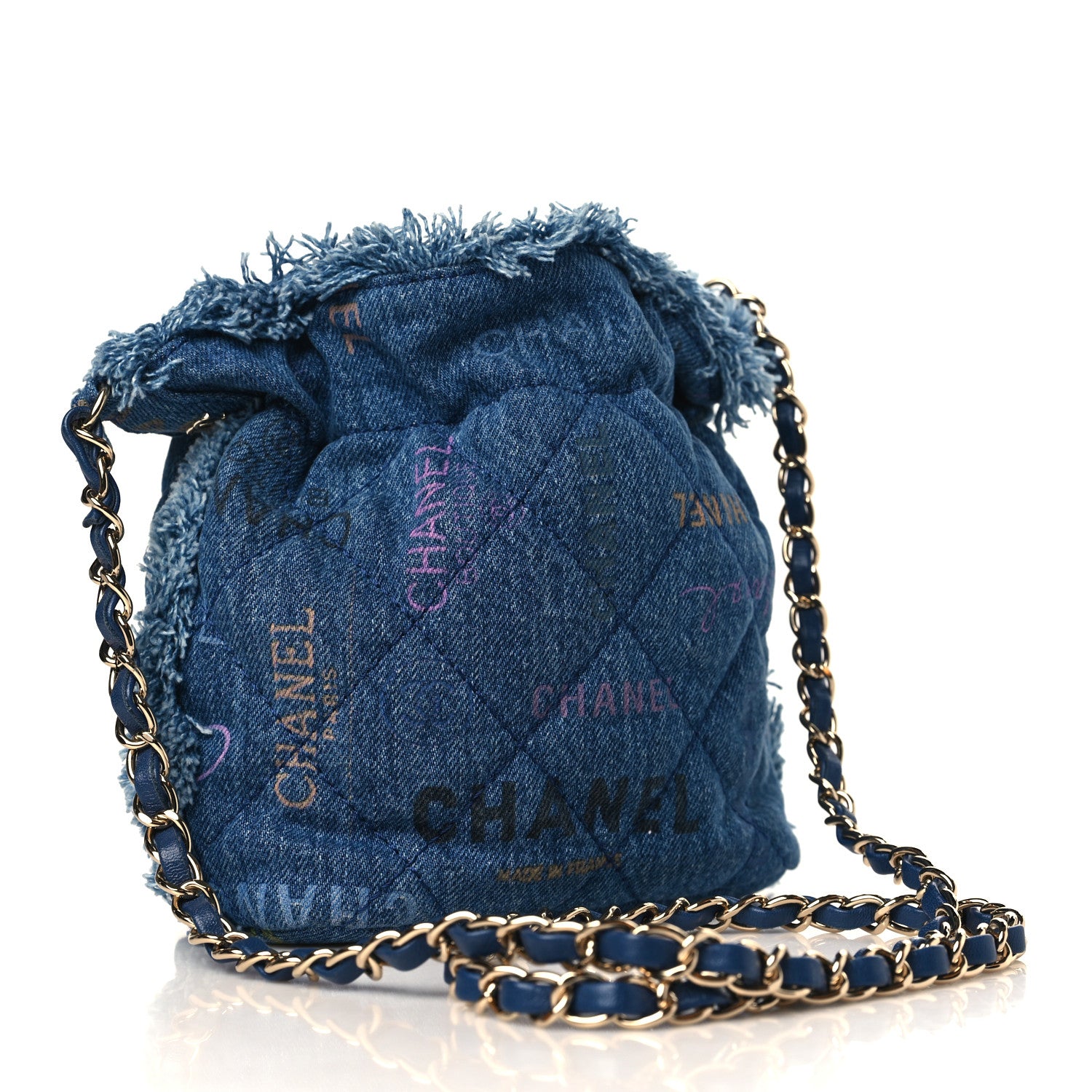 Chanel Denim Quilted Small Mood Bucket With Chain Blue Multicolor 3 of 9