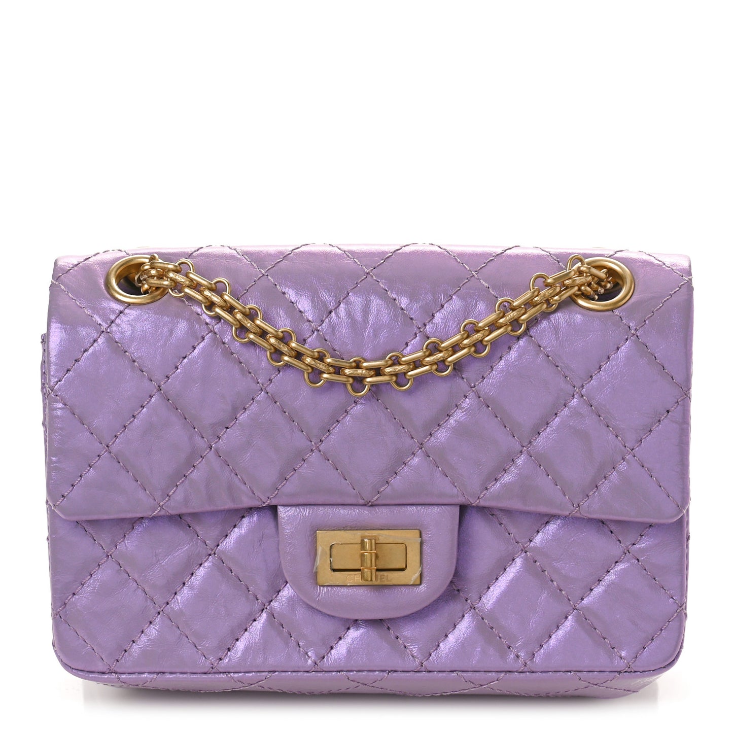 Glittered Aged Calfskin Quilted Mini 2.55 Reissue Flap Lilac