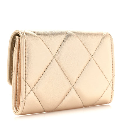 Chanel Metallic Goatskin Quilted Chanel 19 Flap Card Holder Gold 3 of 11