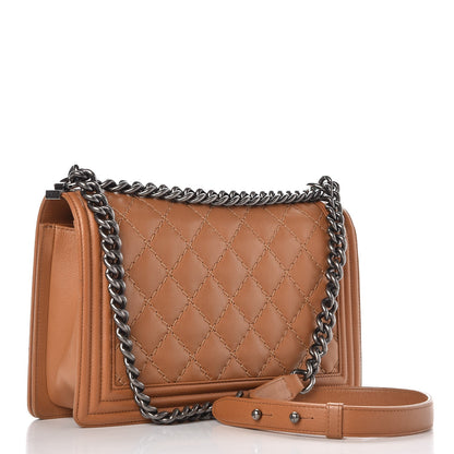 Chanel Calfskin Quilted Double Stitch New Medium Boy Flap Camel 3 of 12