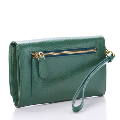 Prada Saffiano Metal Wristlet Wallet Green 2 of 11