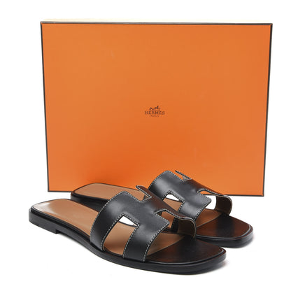 Hermes Box Calfskin Oran Sandals 38.5 Black 11 of 11