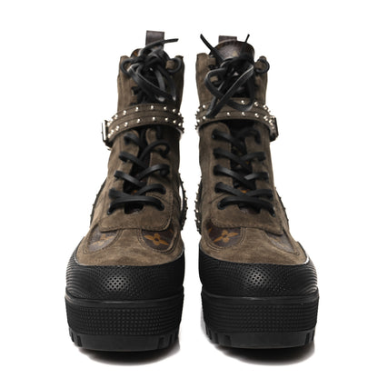 Louis Vuitton Suede Calfskin Monogram Laureate Platform Desert Boots 36.5 Kaki 2 of 8