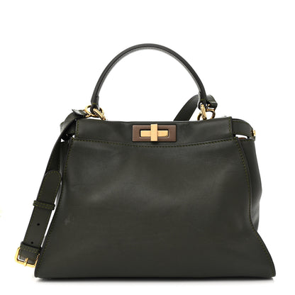 Fendi Vitello Seta Shiny Nappa Medium Peekaboo Iconic Satchel Verde Prato Makeup 1 of 18