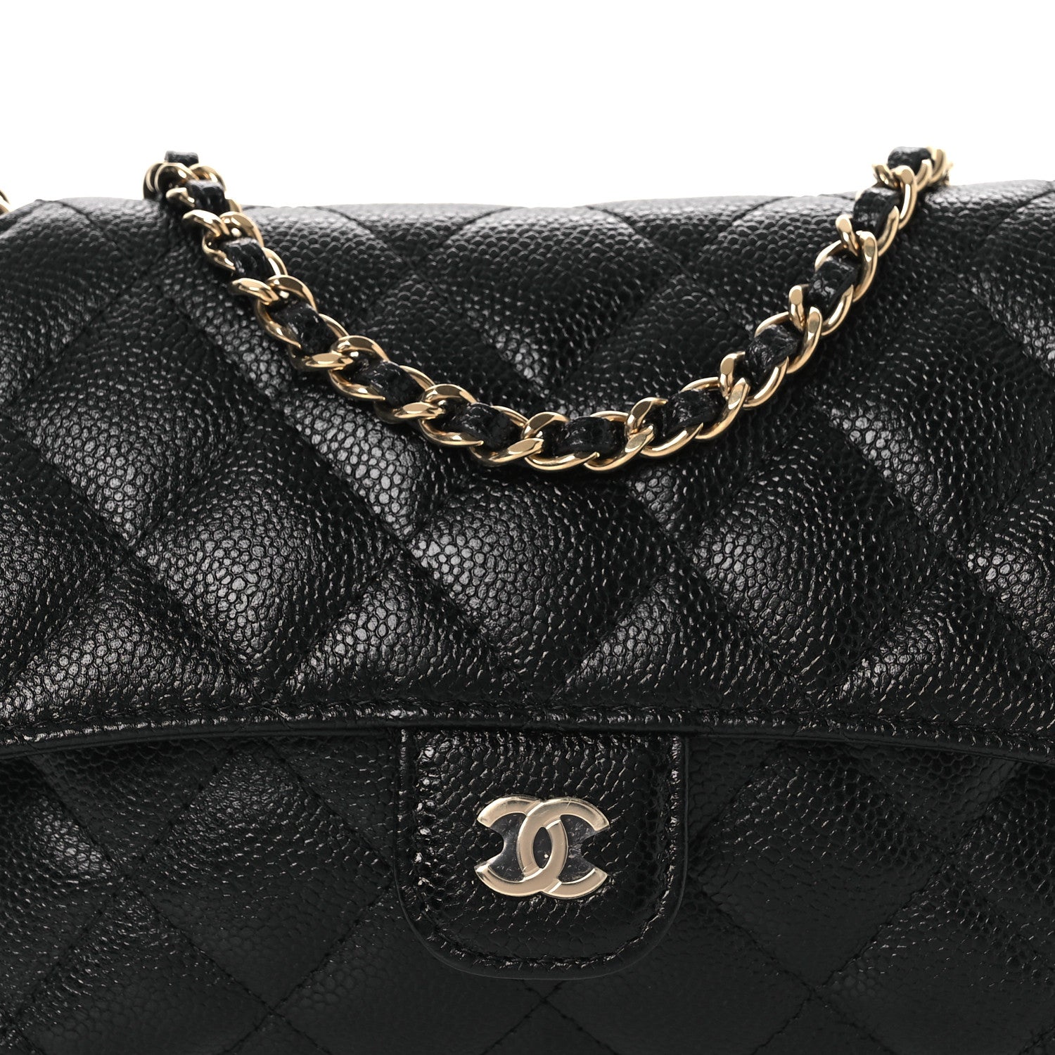 Chanel Caviar Fabric Foldable Tote Bag With Chain Black Multicolor 12 of 20