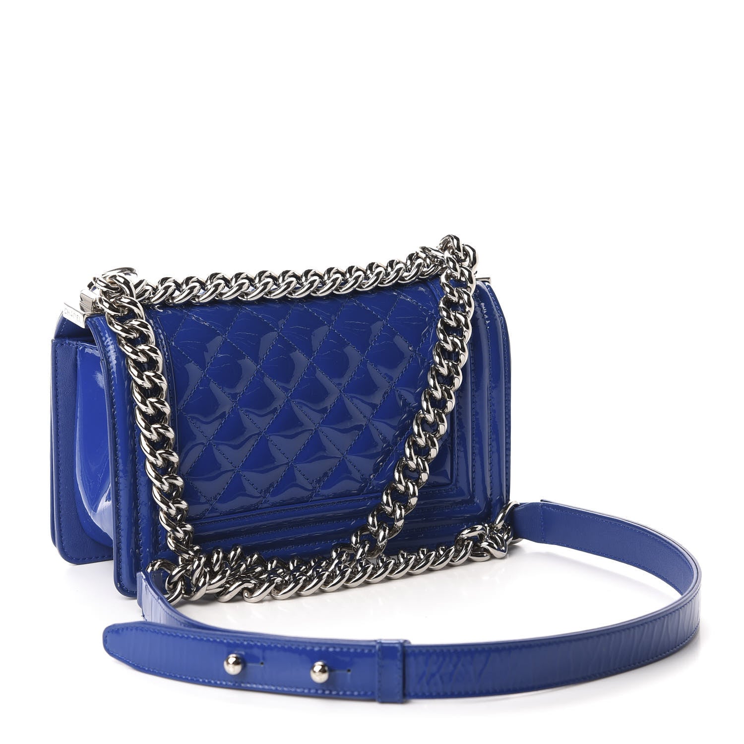 Chanel Patent Calfskin Quilted Small Plexiglass Boy Flap Blue 3 of 14