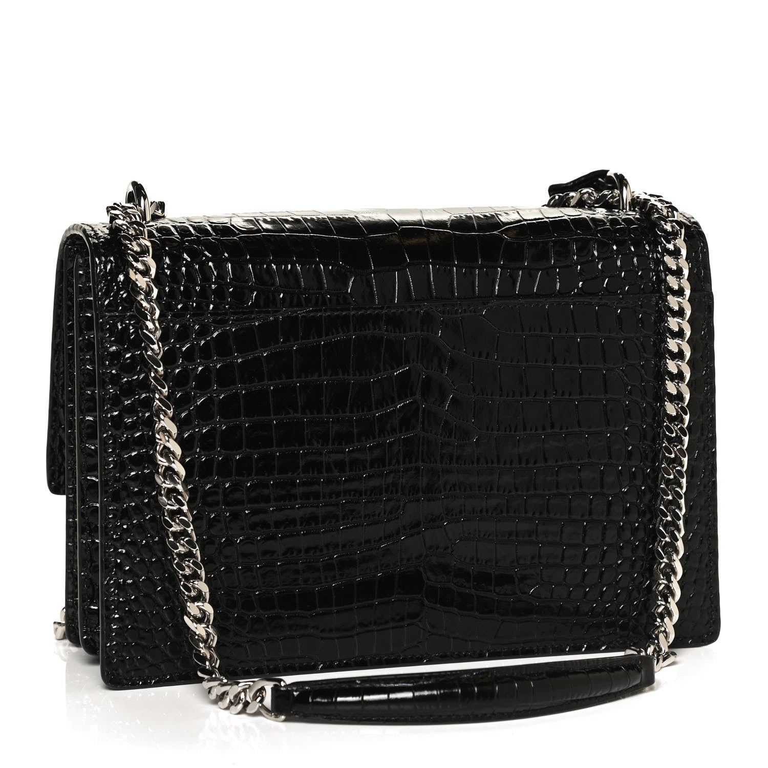Saint Laurent Calfskin Crocodile Embossed Medium Monogram Sunset Black 2 of 11