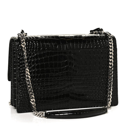 Saint Laurent Calfskin Crocodile Embossed Medium Monogram Sunset Black 2 of 11