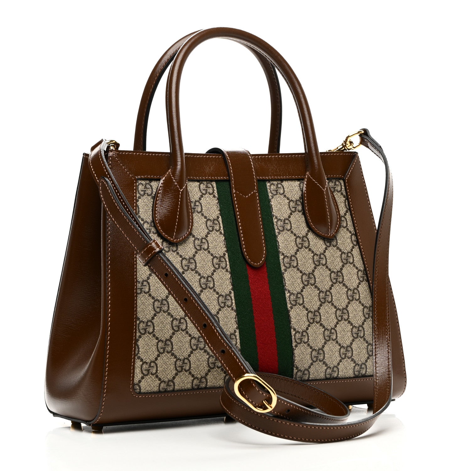 Gucci GG Supreme Monogram Azalea Calfskin Web Medium Jackie 1961 Tote Beige Ebony Brown Sugar 3 of 10