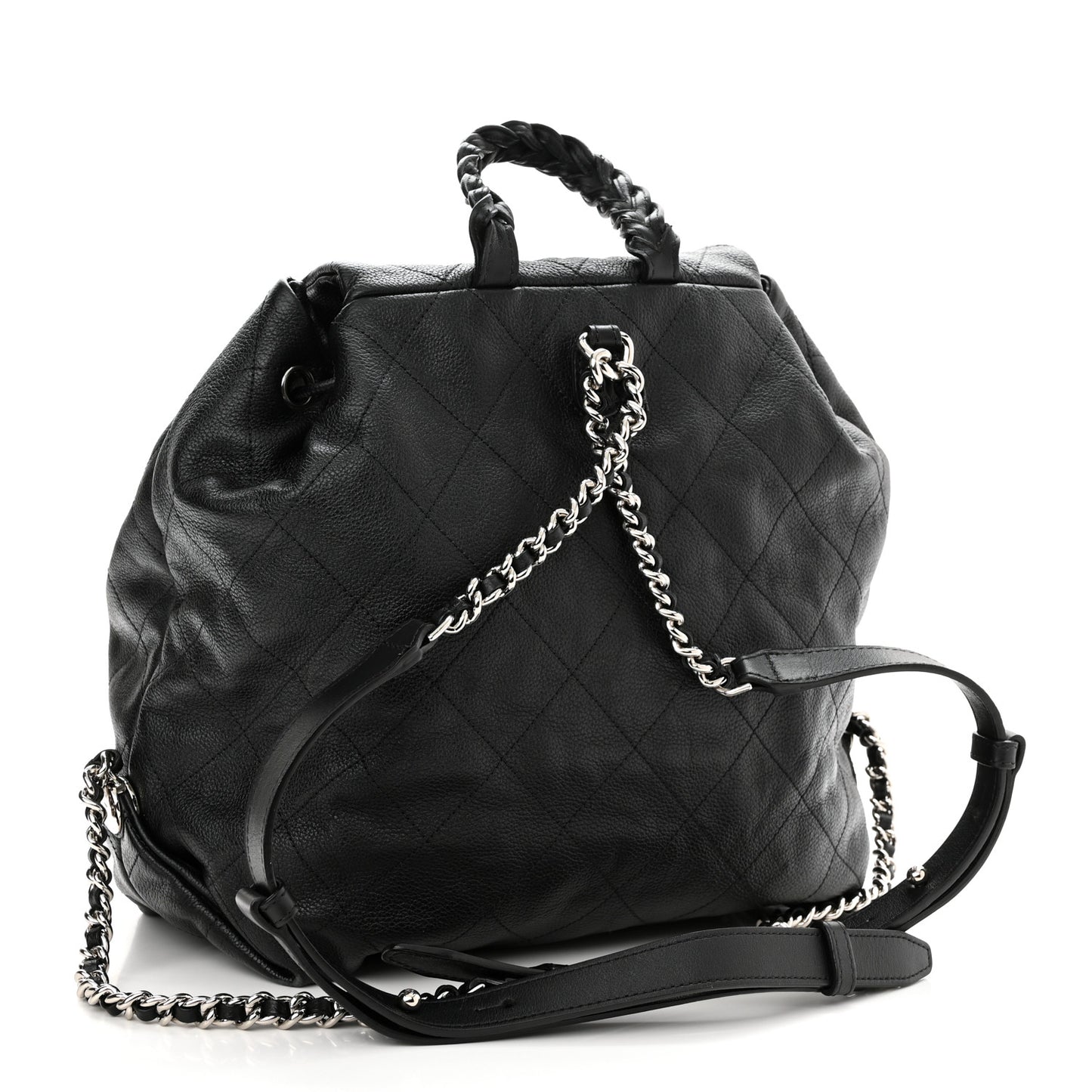 Grained Calfskin Stitched Braided With Style Backpack Black