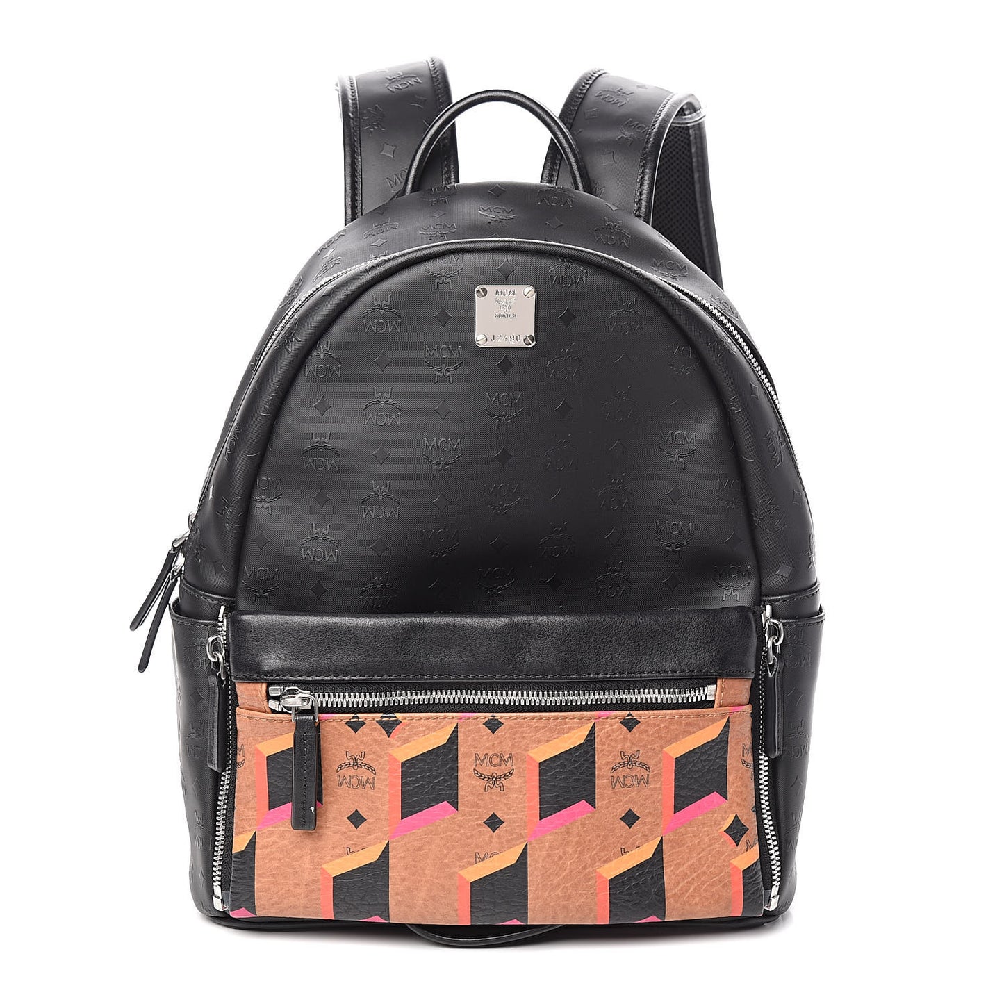 Coated Canvas Diamond Print Small Backpack Black