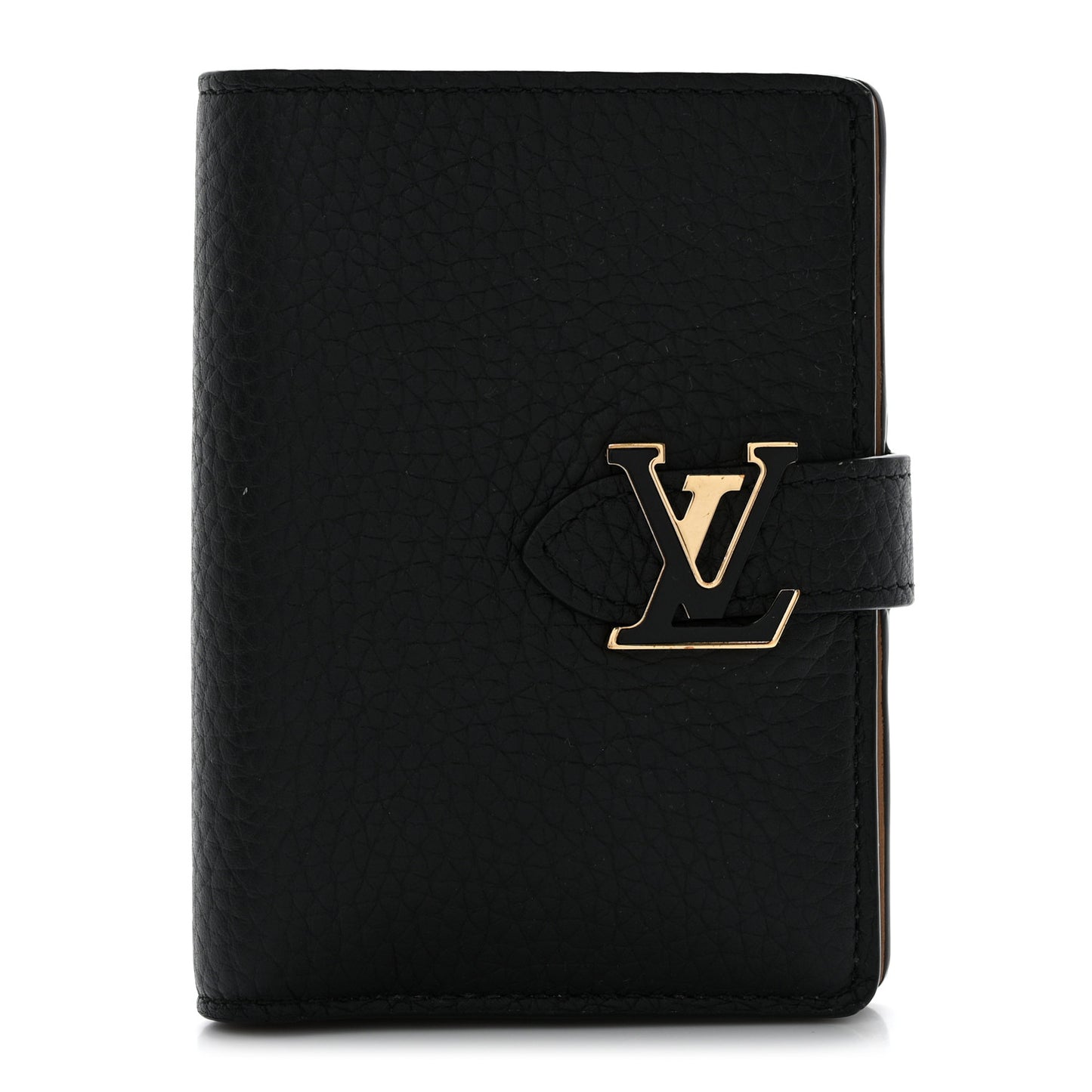 Taurillon Capucines Vertical Compact Wallet Black