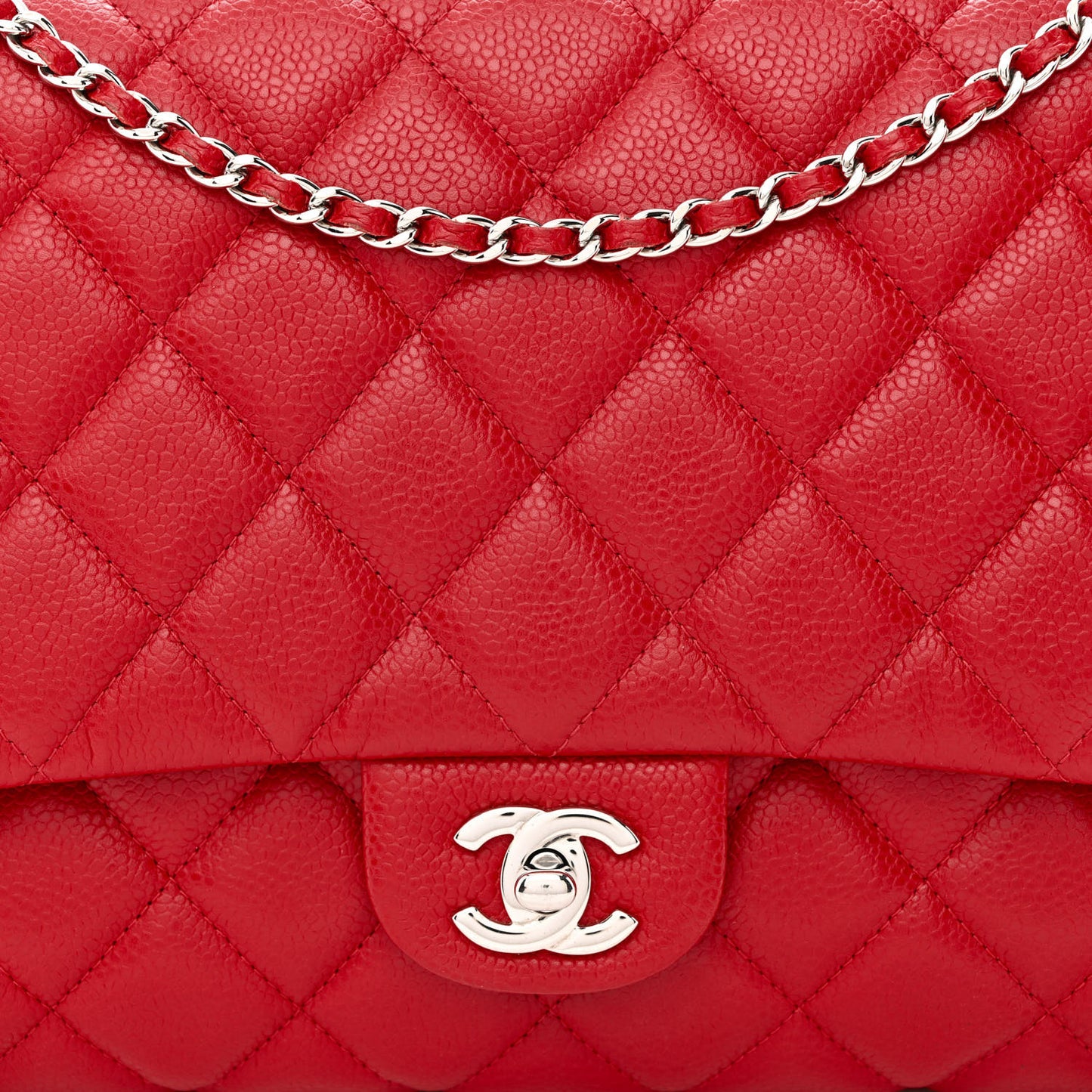 Caviar Quilted Clutch With Chain Flap Red