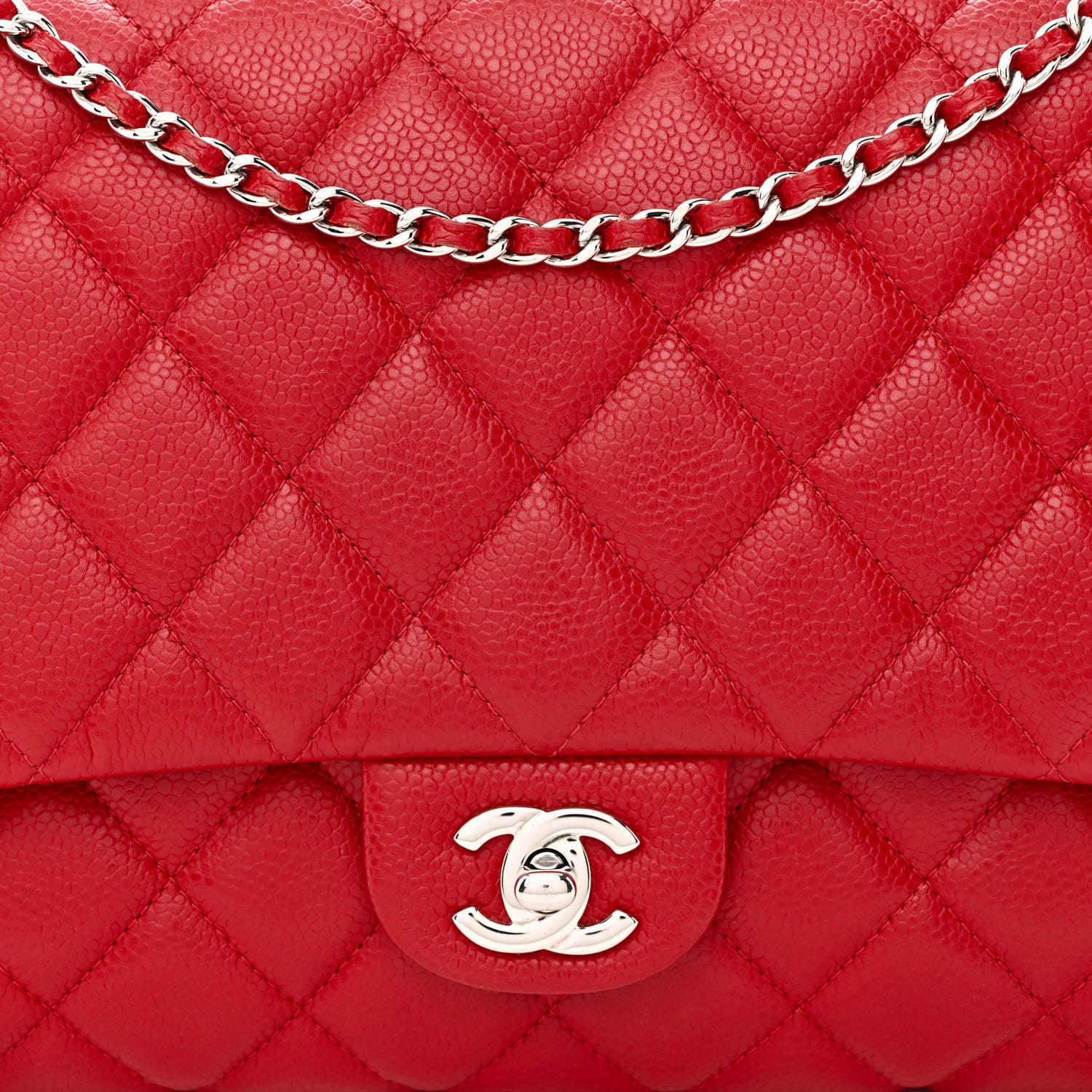Chanel Caviar Quilted Clutch With Chain Flap Red 8 of 11