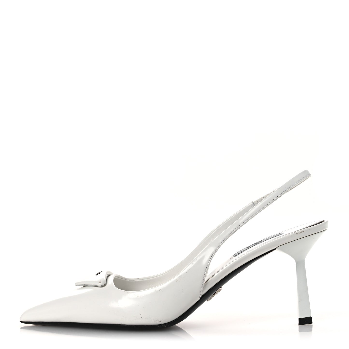 Spazzolato Triangle Logo Pointed Toe 75mm Slingback Pumps 38 White