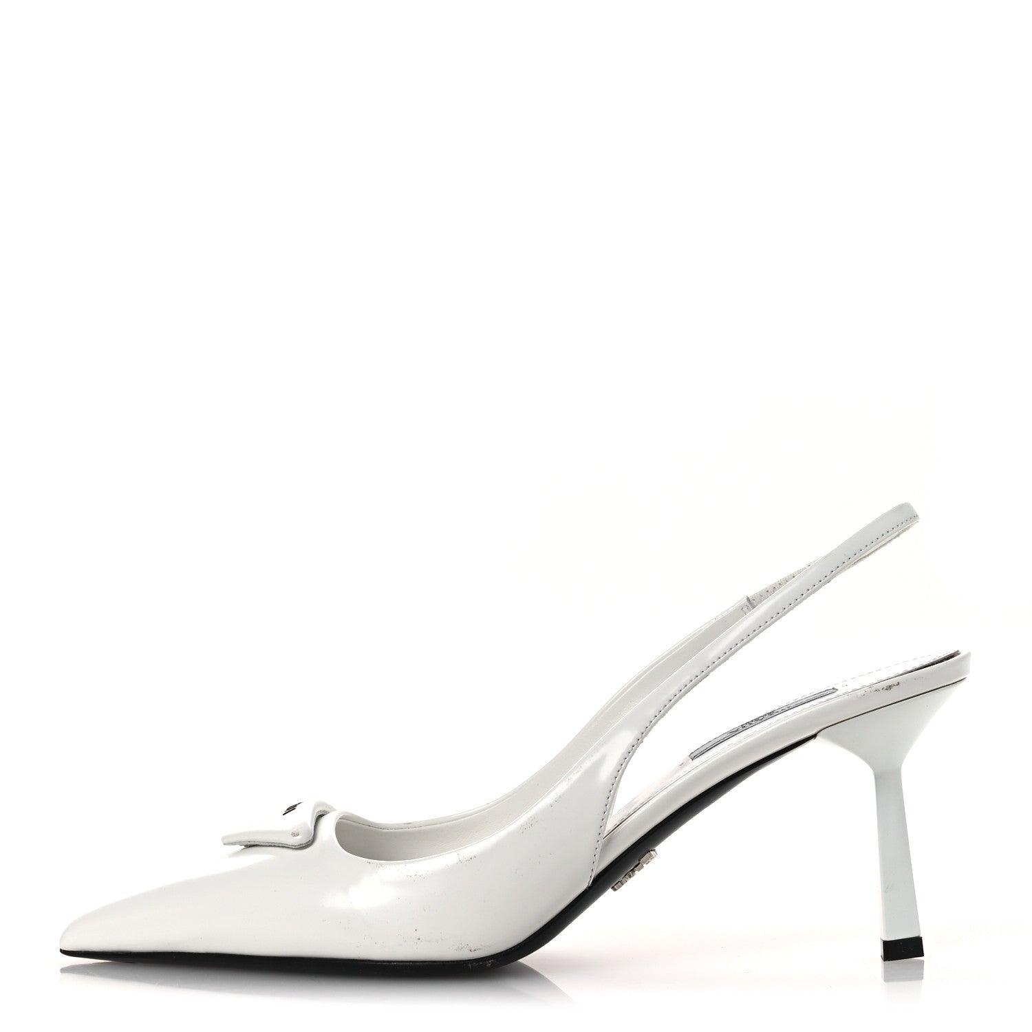 Prada Spazzolato Triangle Logo Pointed Toe 75mm Slingback Pumps 38 White 1 of 13